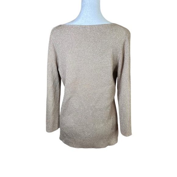 VTG Y2K ios Metallic Stretch Tunic Top Ribbed Tan 3/4 Sleeve Square Neck Sz Med - Picture 4 of 7